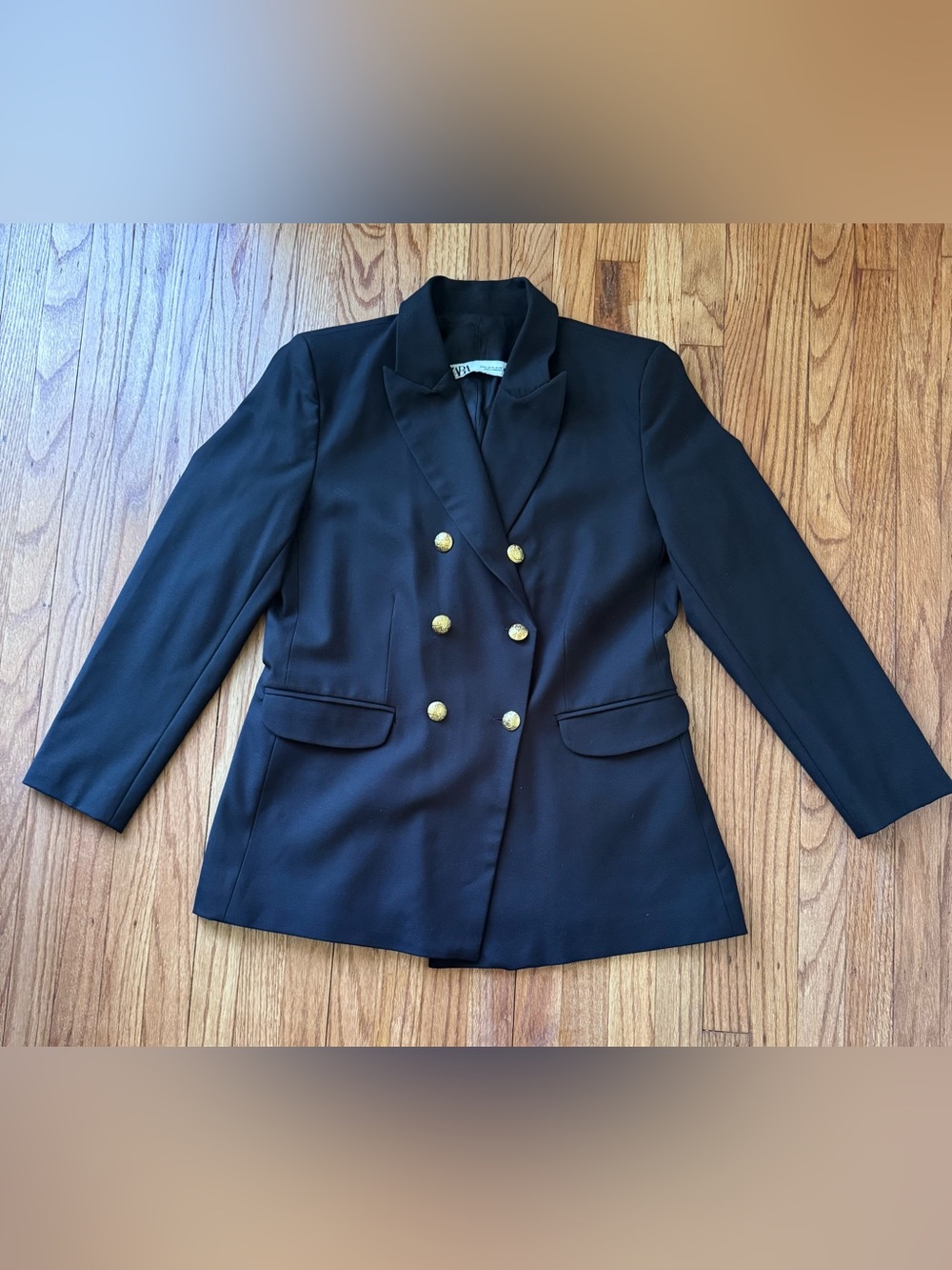 Zara double-breasted black blazer with gold buttons. Size XL